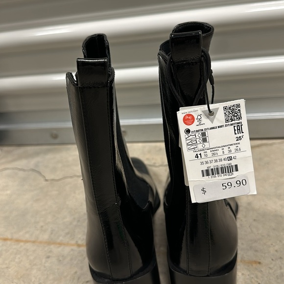 BNWT Zara black patent block heel pull on boots Sz 41 - Picture 6 of 6